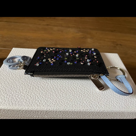 CHRISTIAN DIOR-AUTHENTIC NWT Small Leather, Sequins/Beads Blue Wristlet - Picture 8 of 15